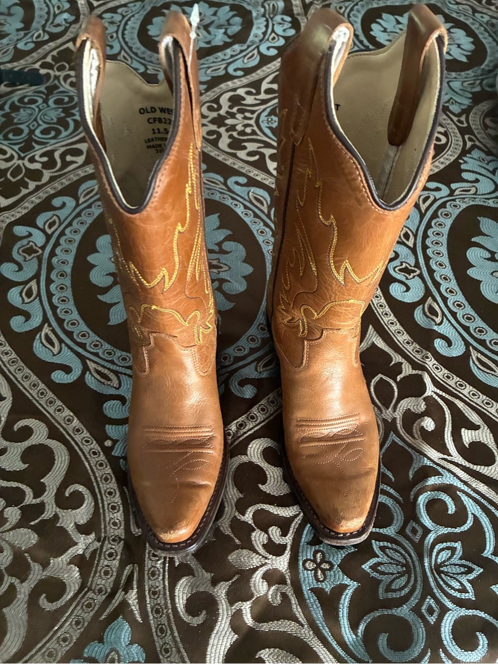 Old West Tan Leather Men's Western Boots with Stitch Detail
